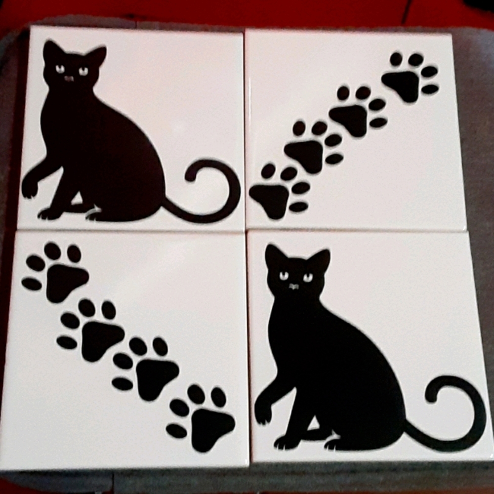 Set of 4 Cat/Paw Print Decor Tiles